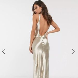 ASOS scoop back bias cut satin maxi dress in champagne
